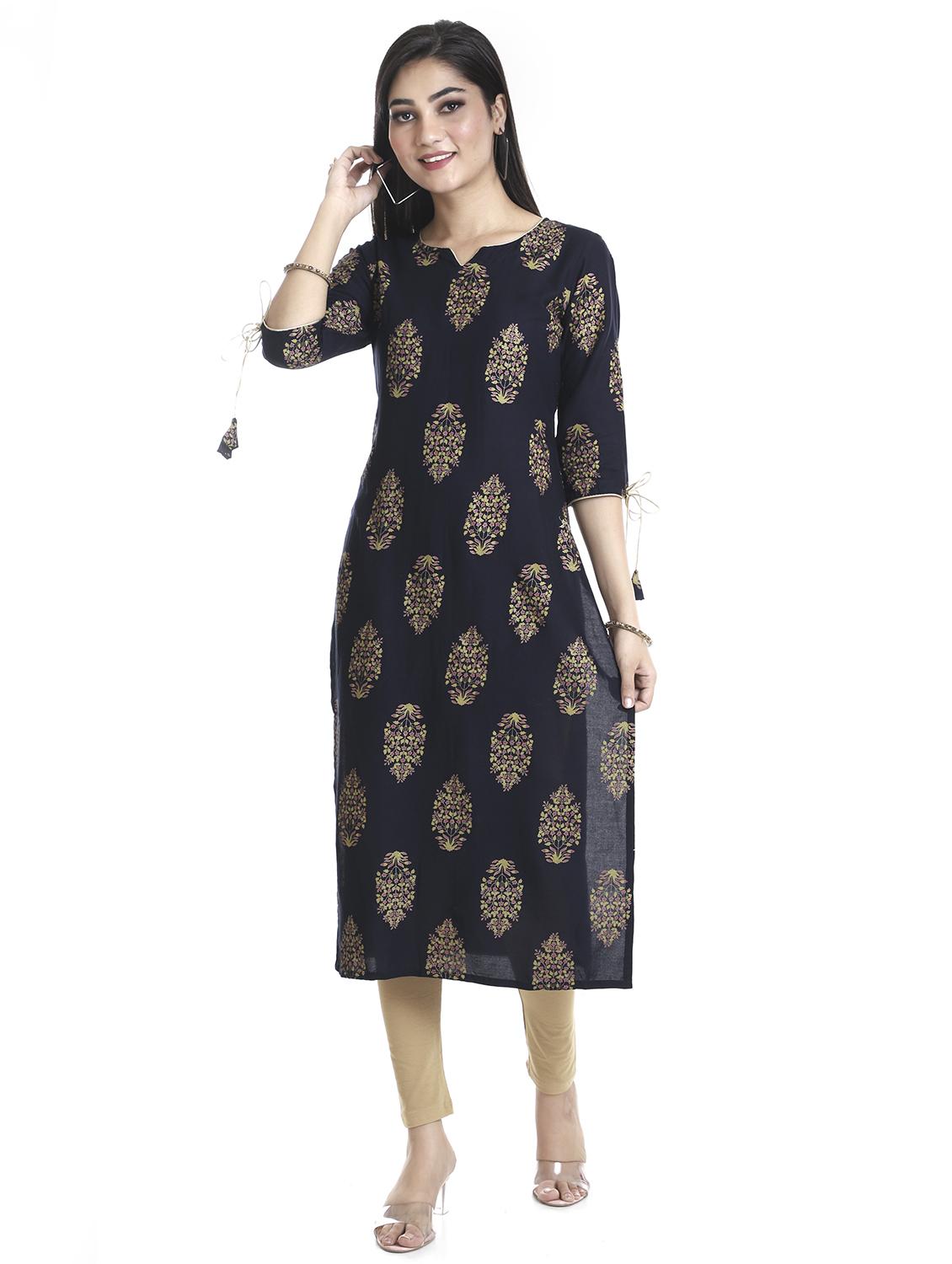 round neck printed straight kurta - 20186145 -  Zoom Image - 0