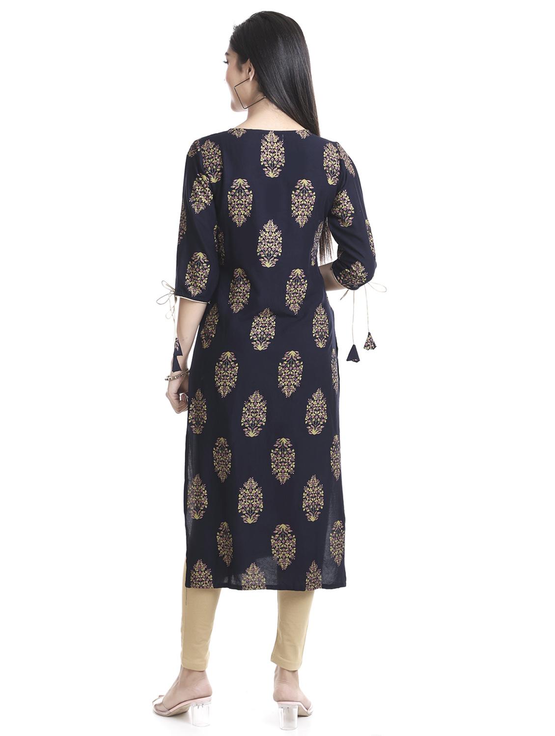 round neck printed straight kurta - 20186145 - Standard Image - 3