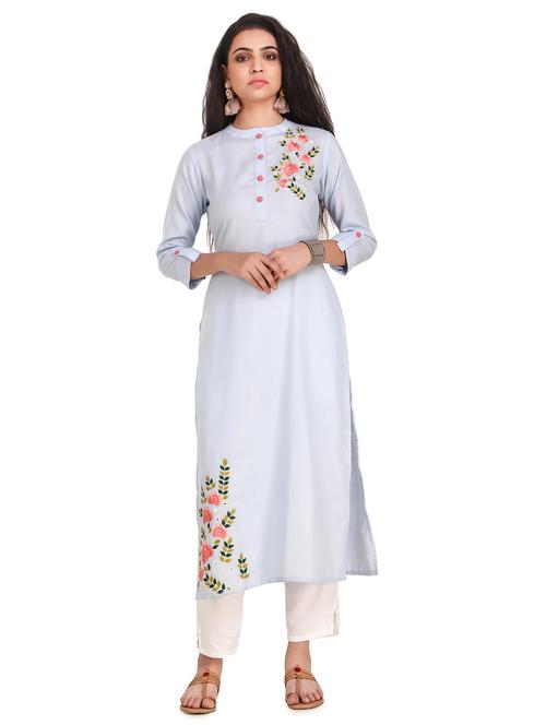 blue cotton straight kurta - 20186146 -  Standard Image - 0