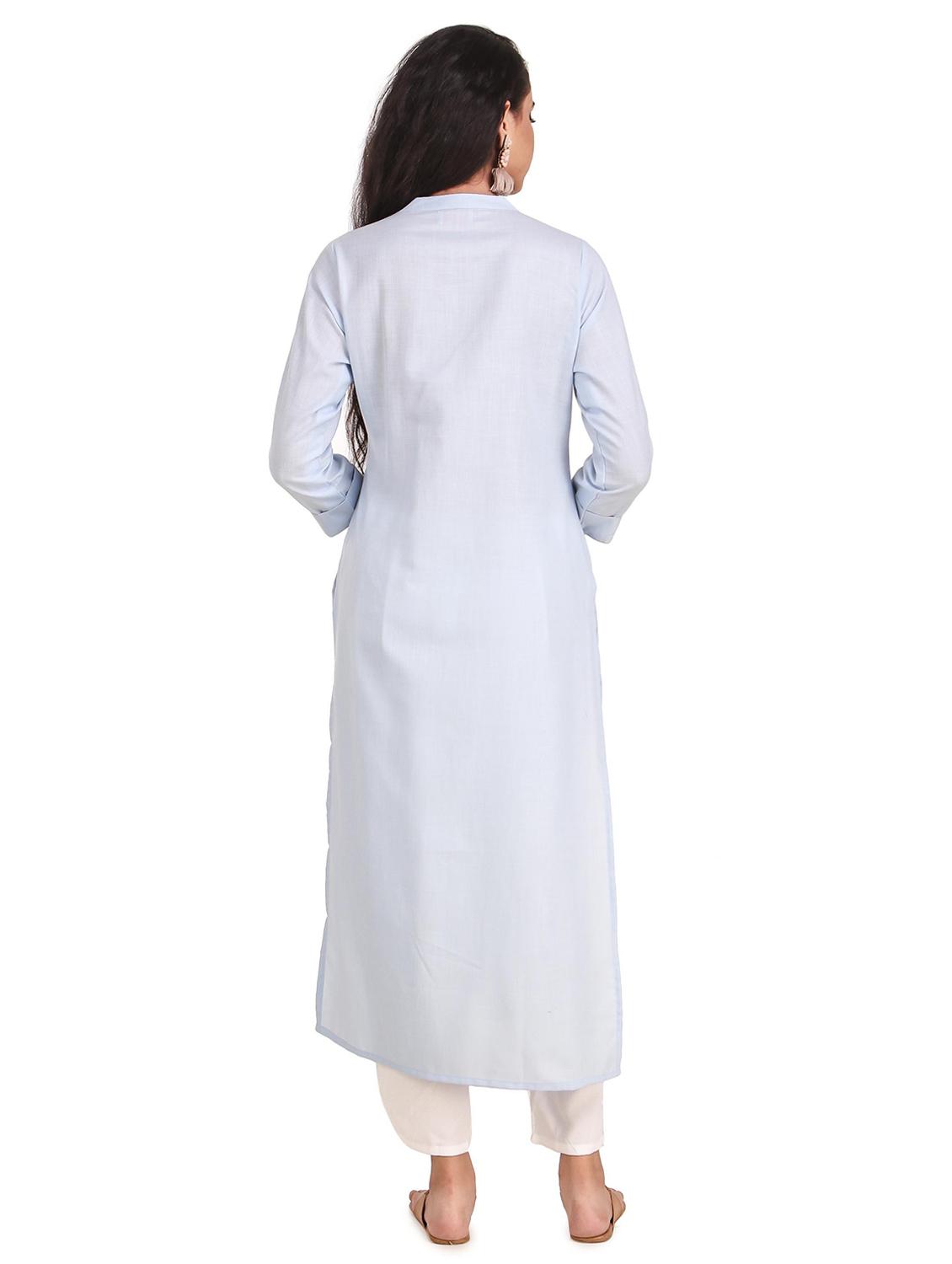 blue cotton straight kurta - 20186146 - Standard Image - 3