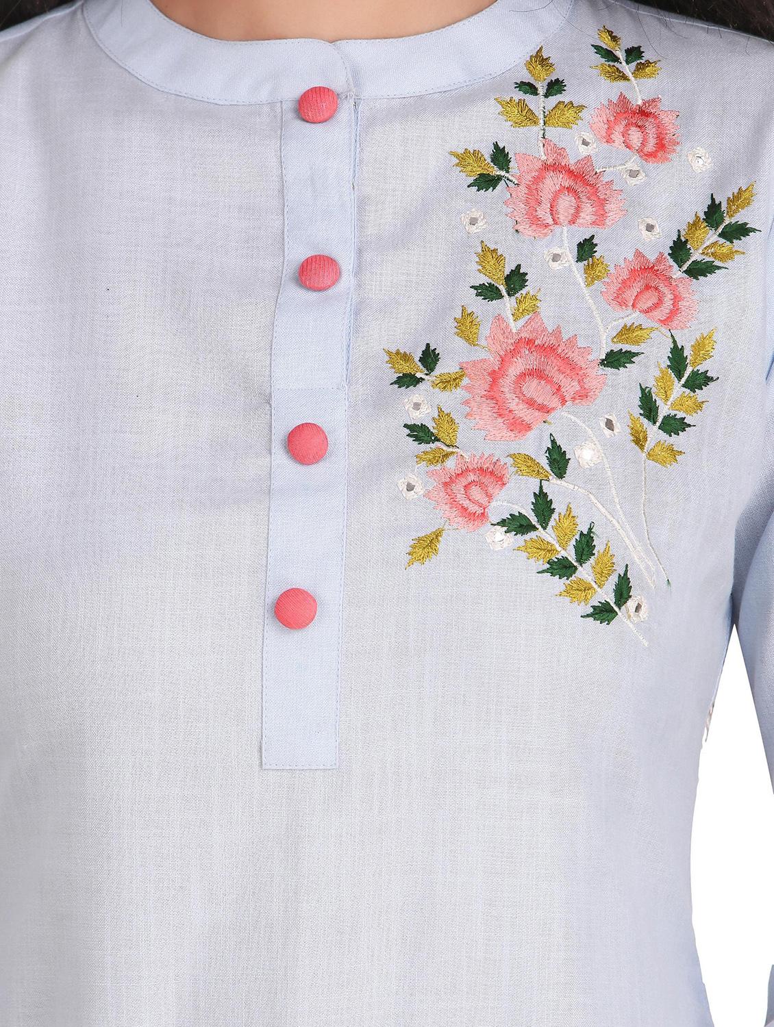 blue cotton straight kurta - 20186146 - Standard Image - 5