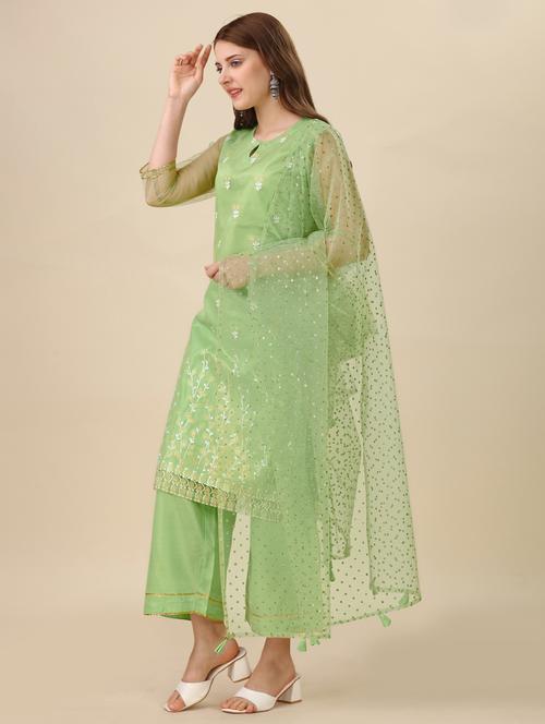 self design kurta palazzo set with dupatta - 20187210 - Standard Image - 0