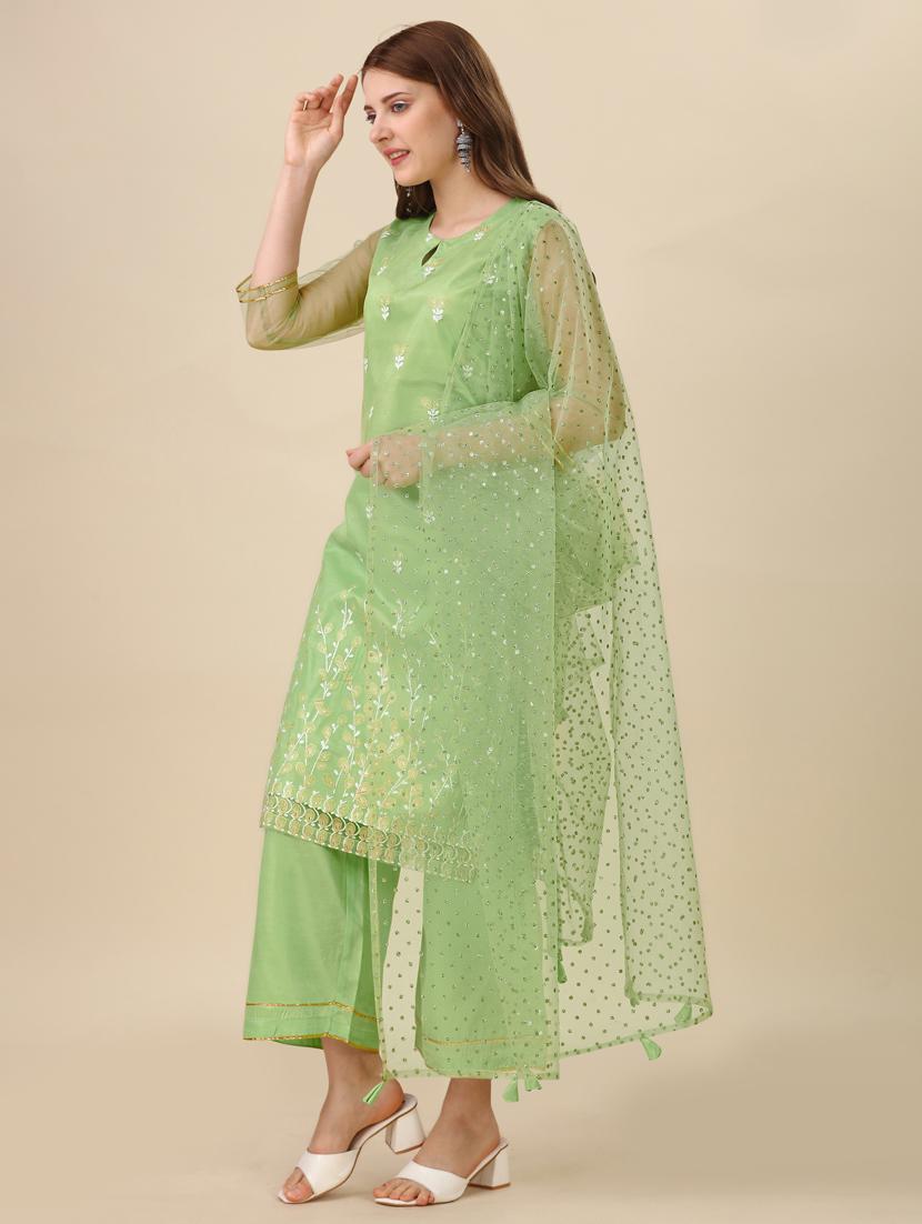 self design kurta palazzo set with dupatta - 20187210 - Zoom Image - 0