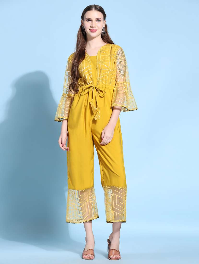 yellow net full leg jumpsuit - 20187268 - Zoom Image - 0