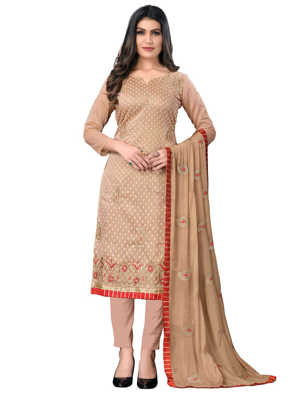 embroidered unstitched salwar suit set