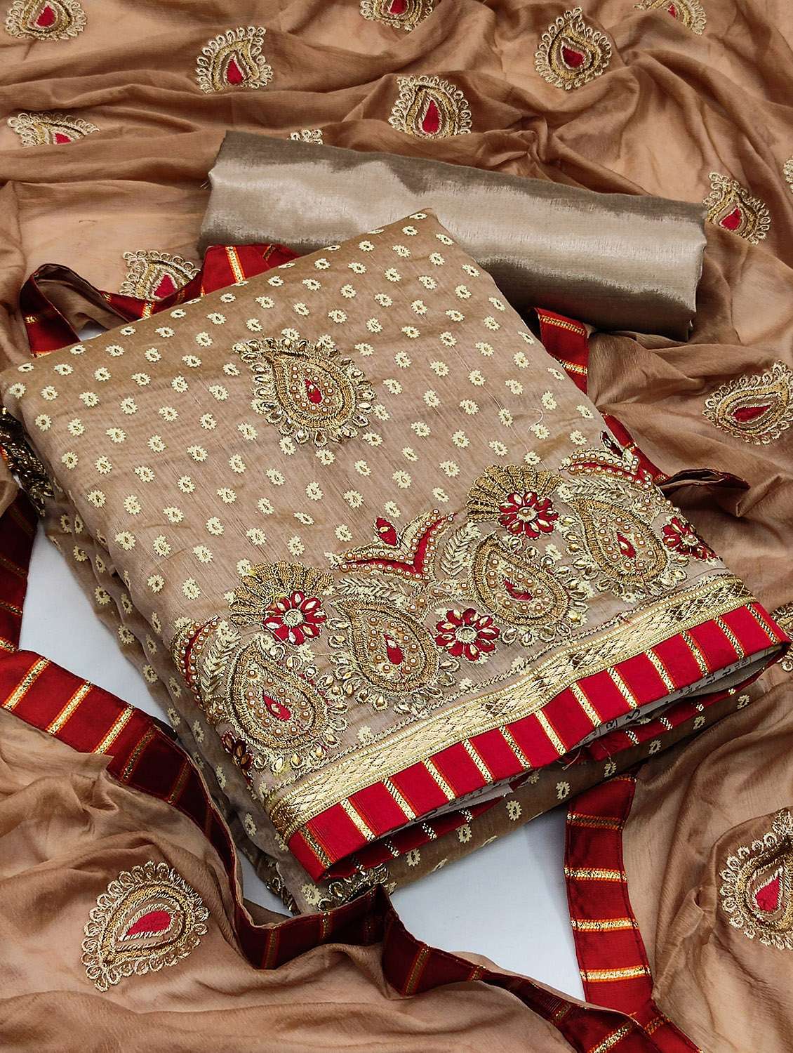 embroidered unstitched salwar suit set - 20187785 -  Standard Image - 3