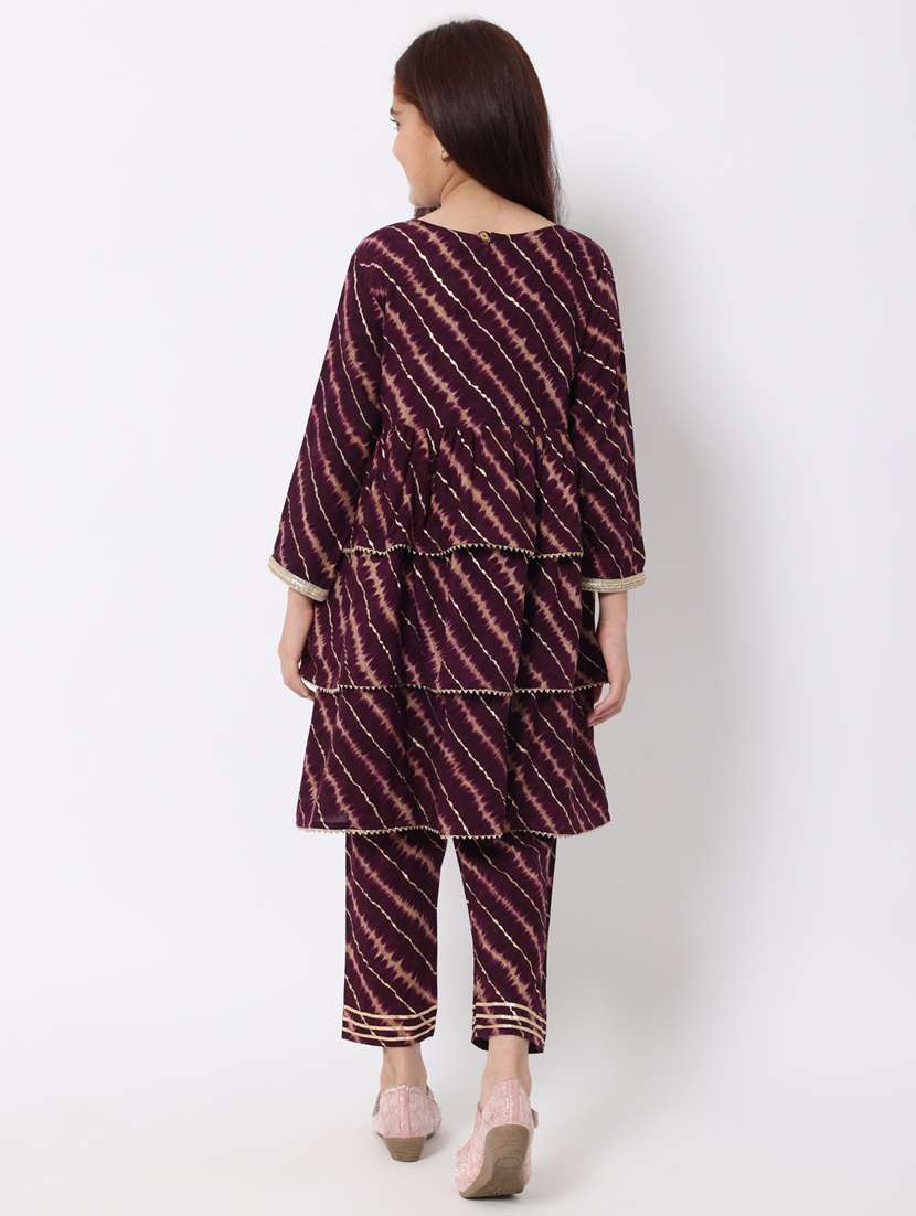 purple leheriya kurta pant set - 20188057 -  Standard Image - 3