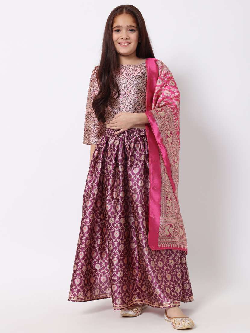 girls purple lehenga choli set with dupatta