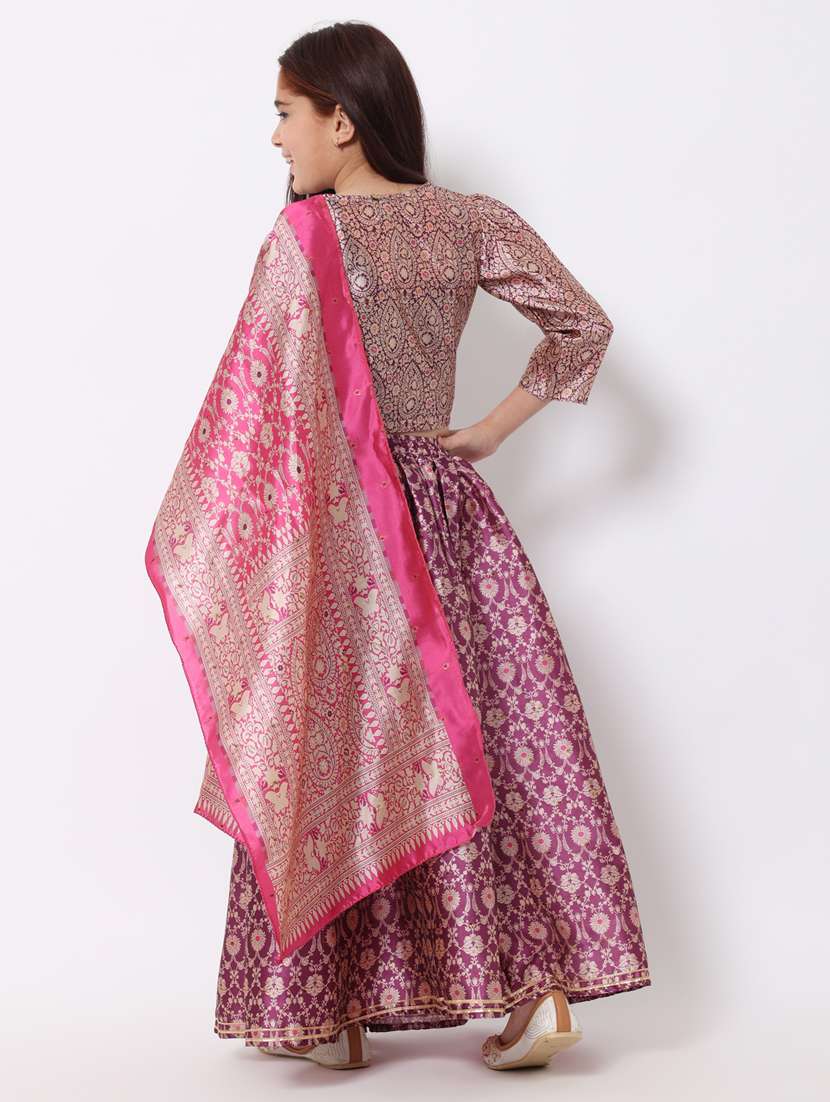 girls purple lehenga choli set with dupatta - 20188074 -  Standard Image - 3