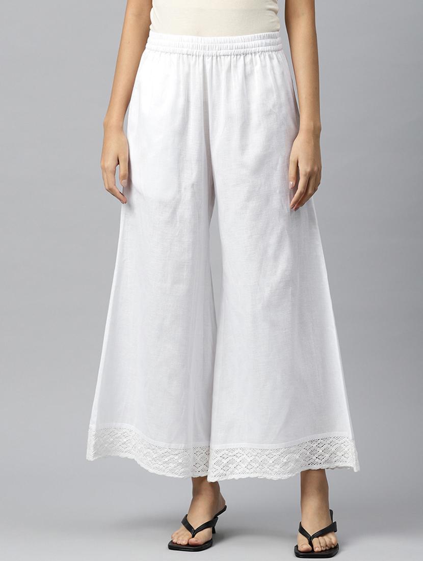 white solid wid ankle leg trouser with pocket 