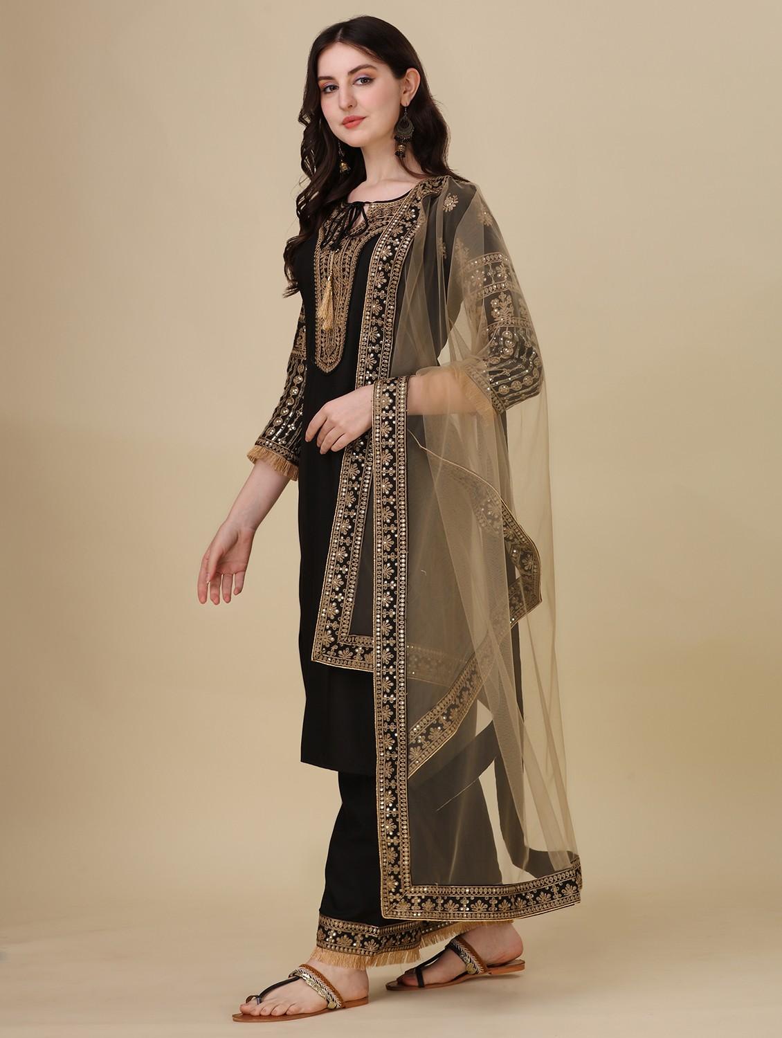 embroidered kurta palazzo set with dupatta - 20188720 - Zoom Image - 0