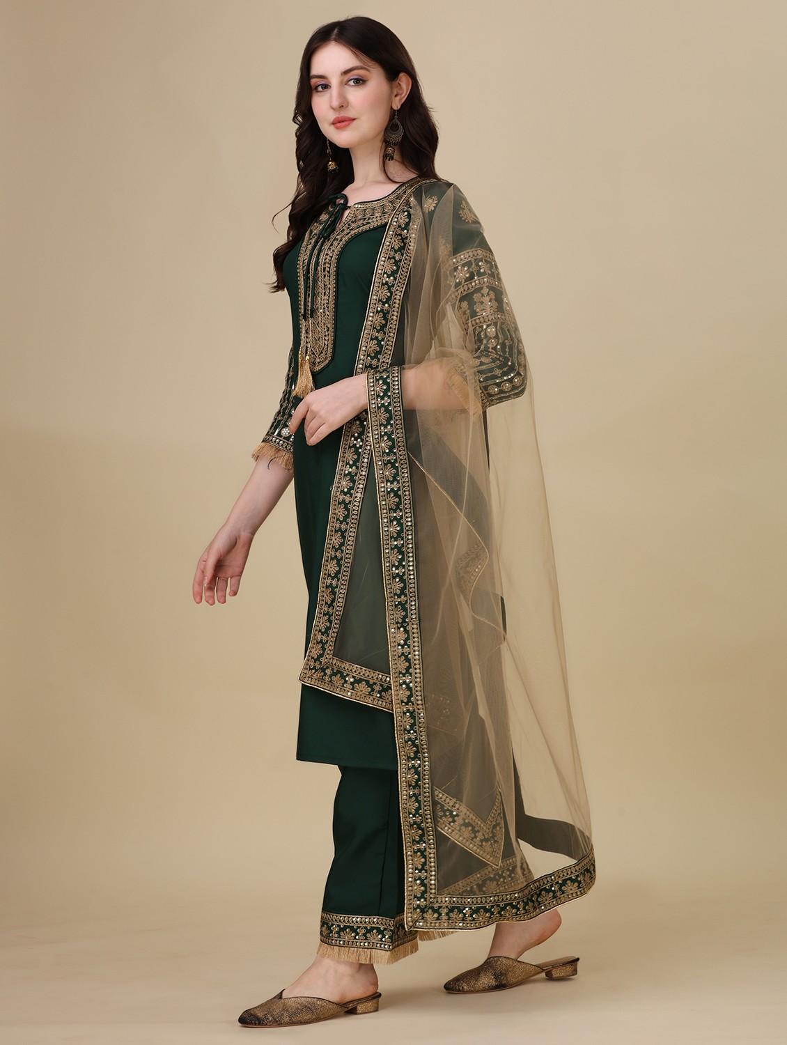embroidered kurta palazzo set with dupatta - 20188722 - Zoom Image - 0