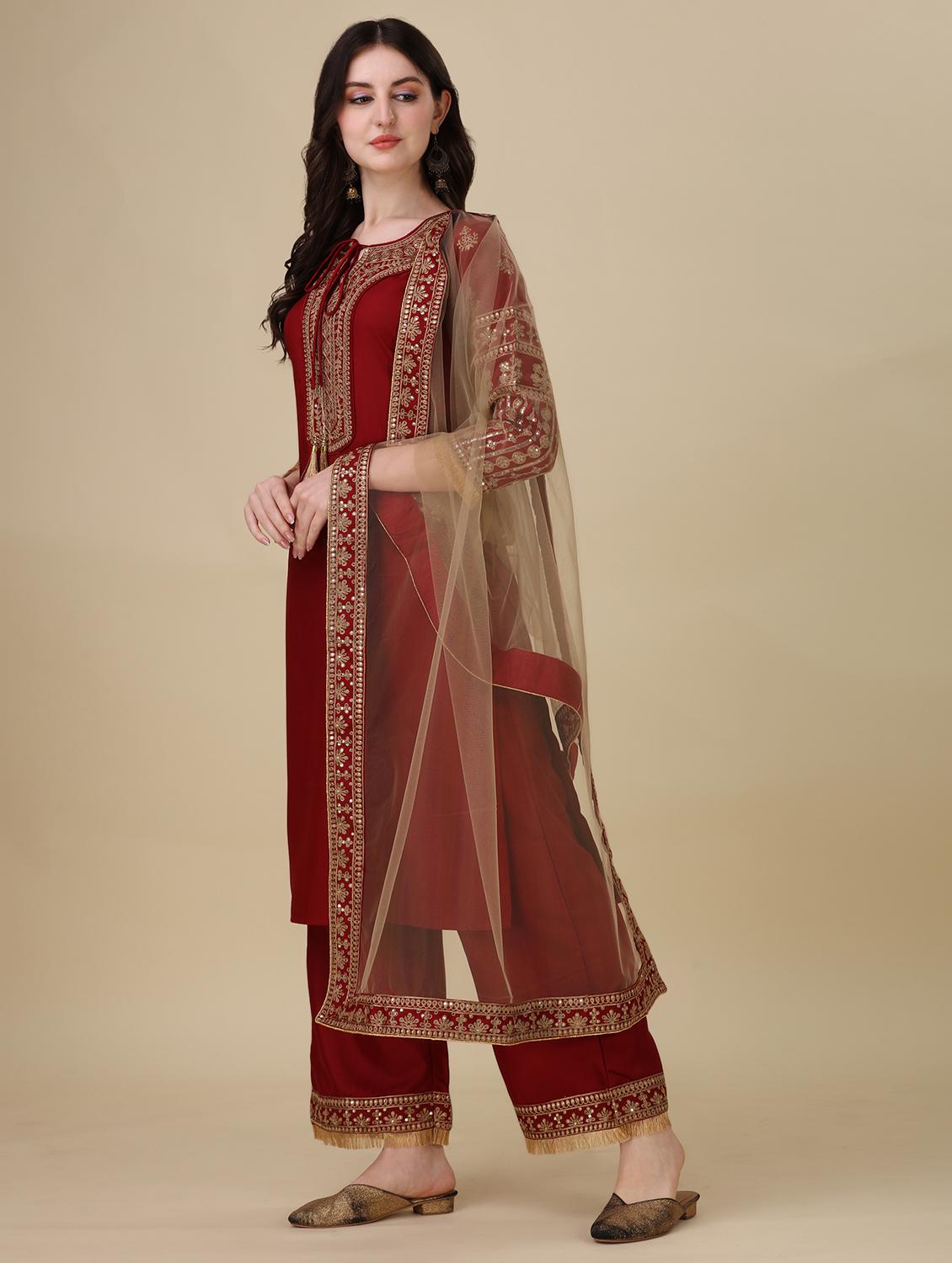 embroidered kurta palazzo set with dupatta - 20188726 - Zoom Image - 0