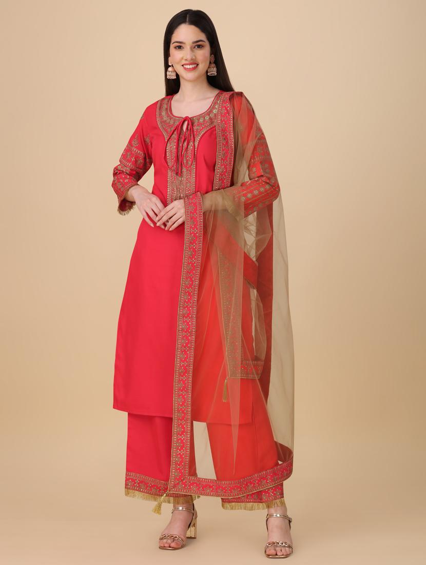 pink colored kurta palazzo set - 20188730 -  Zoom Image - 0