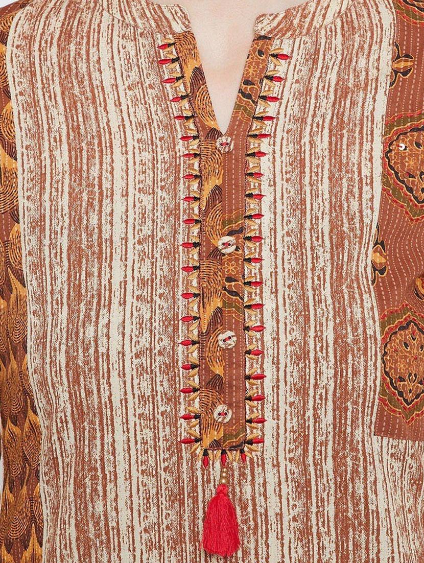 orange colored straight kurta - 20188775 - Standard Image - 3