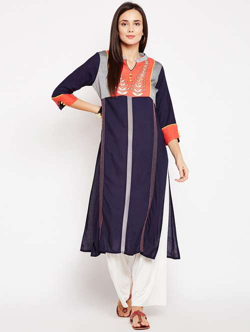 navy blue colored straight kurta - 20188778 - Standard Image - 0