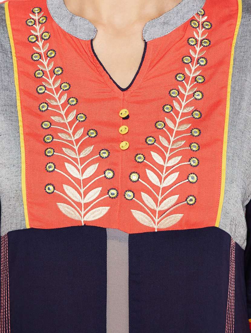 navy blue colored straight kurta - 20188778 - Standard Image - 3