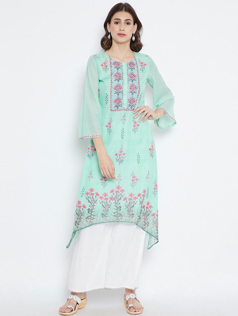 light blue colored high low kurta - 20188902 - Zoom Image - 0