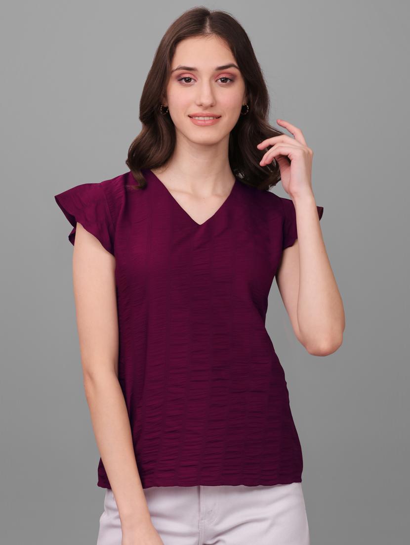 purple solid bell sleeves regular top - 20188934 -  Zoom Image - 0