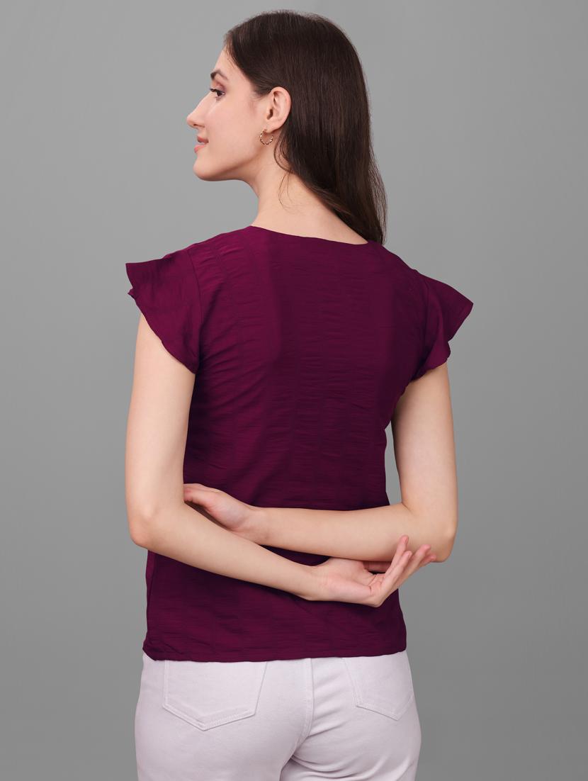 purple solid bell sleeves regular top - 20188934 - Standard Image - 3