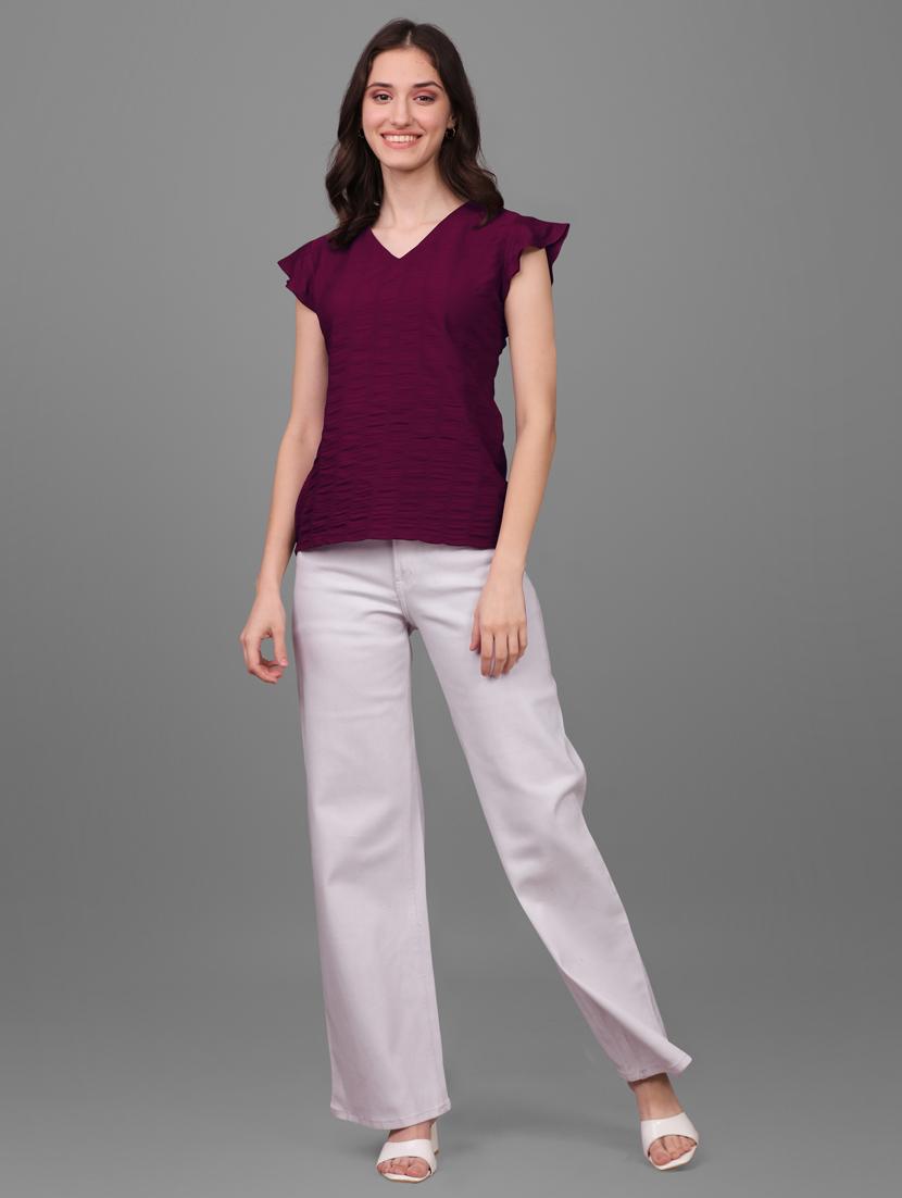 purple solid bell sleeves regular top - 20188934 - Standard Image - 5