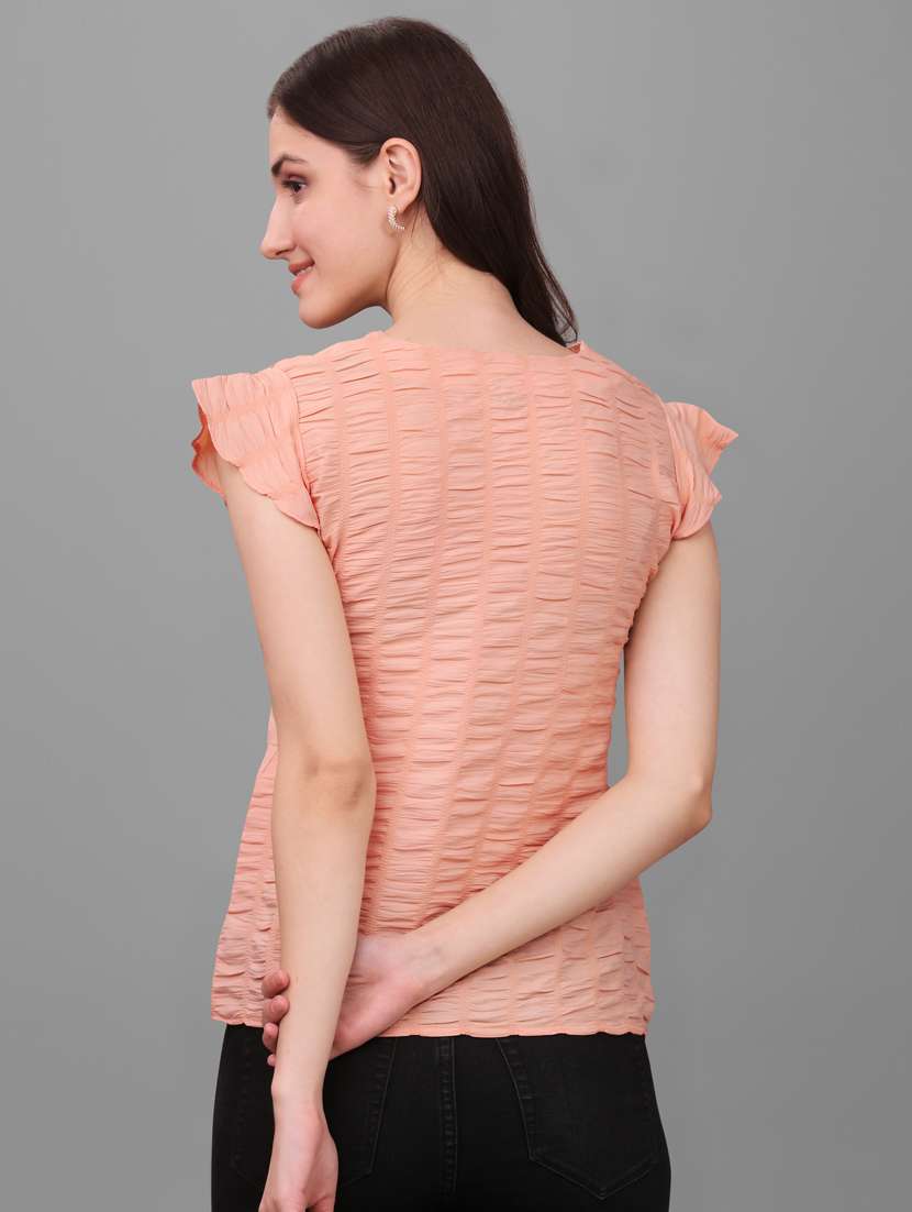 peach solid bell sleeves regular top - 20188935 -  Standard Image - 3