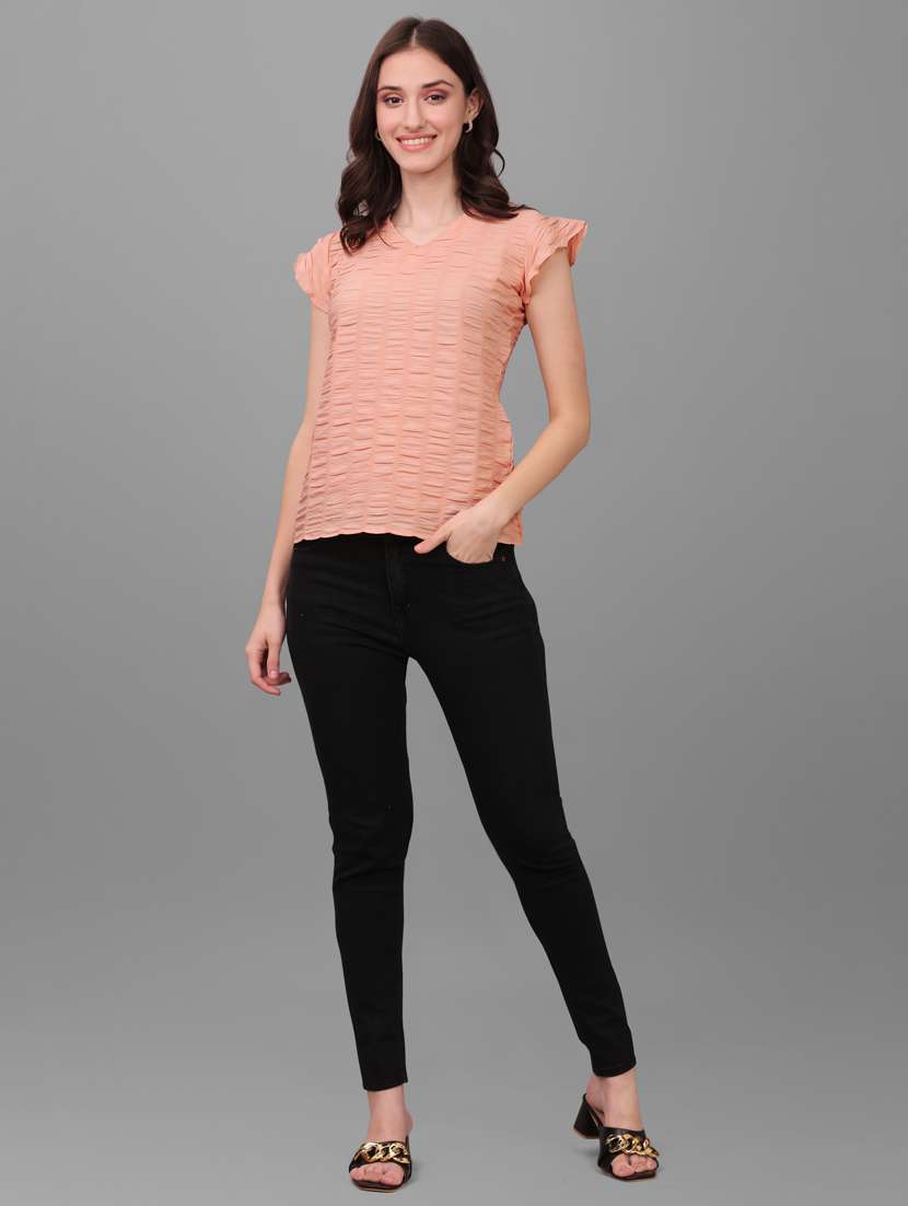 peach solid bell sleeves regular top - 20188935 -  Standard Image - 5