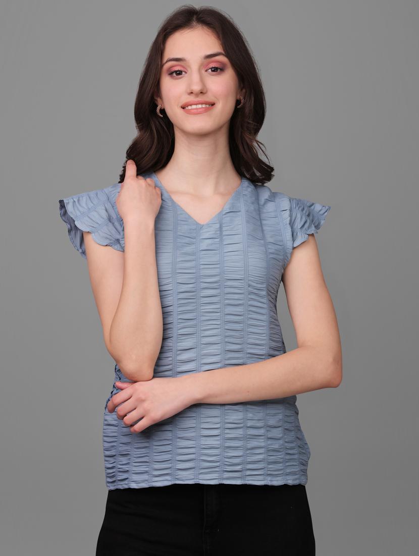 grey solid bell sleeves regular top - 20188936 -  Zoom Image - 0