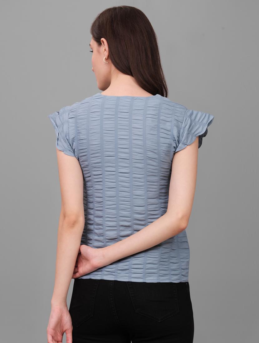 grey solid bell sleeves regular top - 20188936 - Standard Image - 3