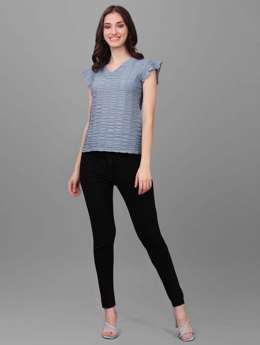 grey solid bell sleeves regular top - 20188936 - Standard Image - 5