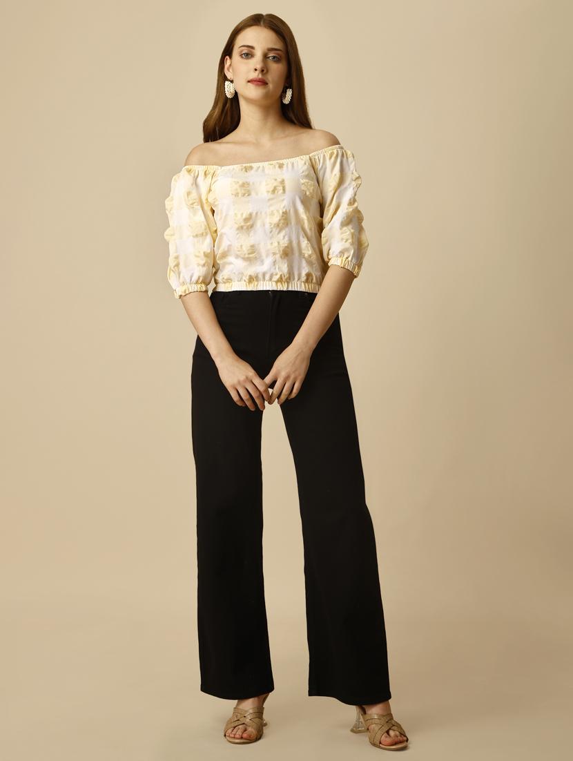 yellow check print blouson top - 20188947 - Standard Image - 5