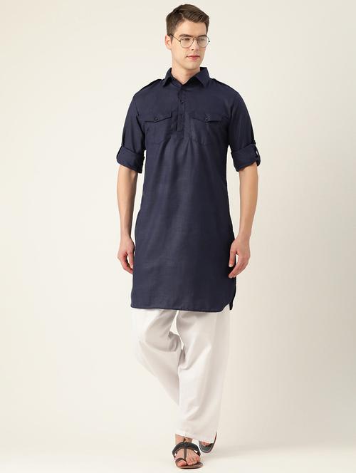blue cotton pathani kurta - 20189227 -  Standard Image - 0