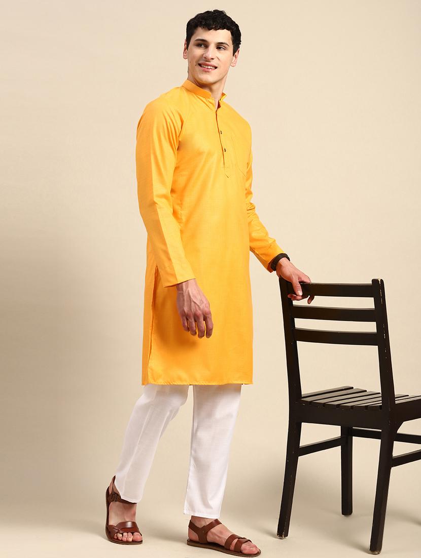 yellow solid cotton kurta - 20189234 - Zoom Image - 0