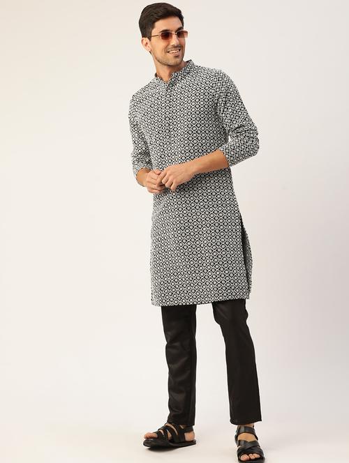 men's embroidered cotton kurta - 20189247 - Standard Image - 0