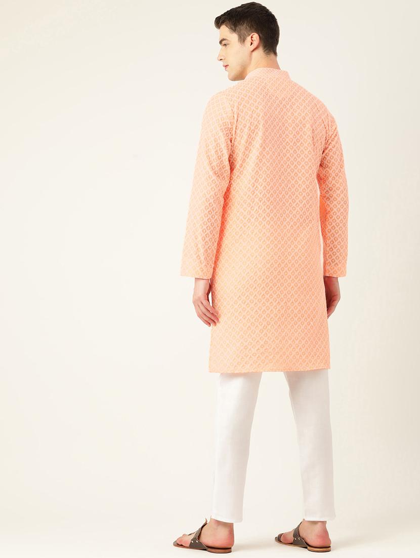 men's embroidered cotton kurta - 20189257 - Standard Image - 3