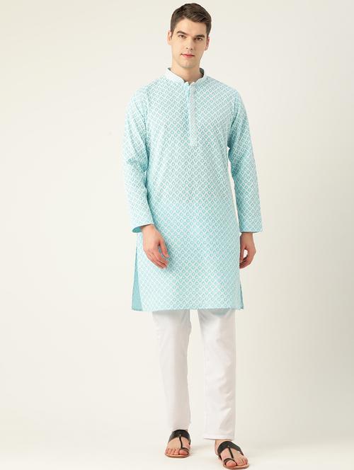 men's embroidered cotton kurta - 20189260 - Standard Image - 0