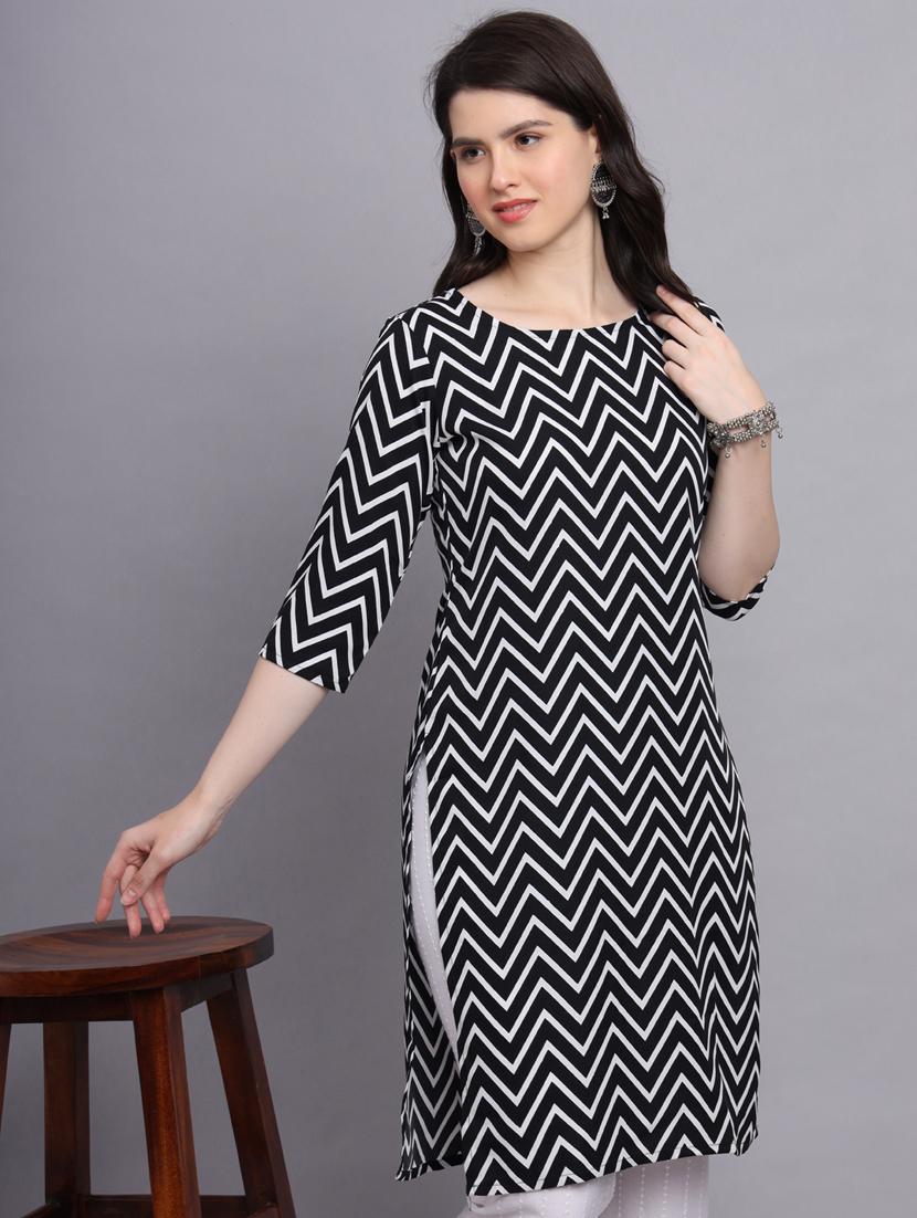 chevron printed straight kurti - 20189270 - Standard Image - 5