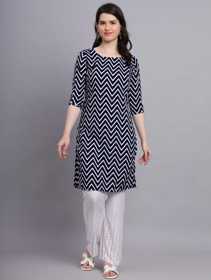 chevron printed straight kurti - 20189271 - Zoom Image - 0