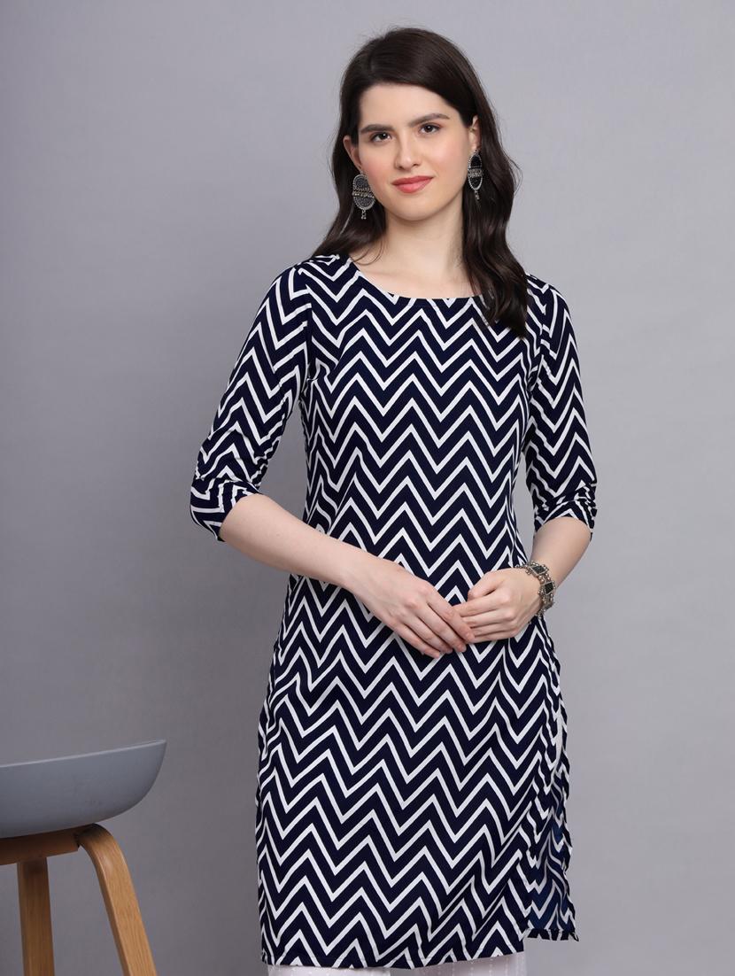 chevron printed straight kurti - 20189271 - Standard Image - 5