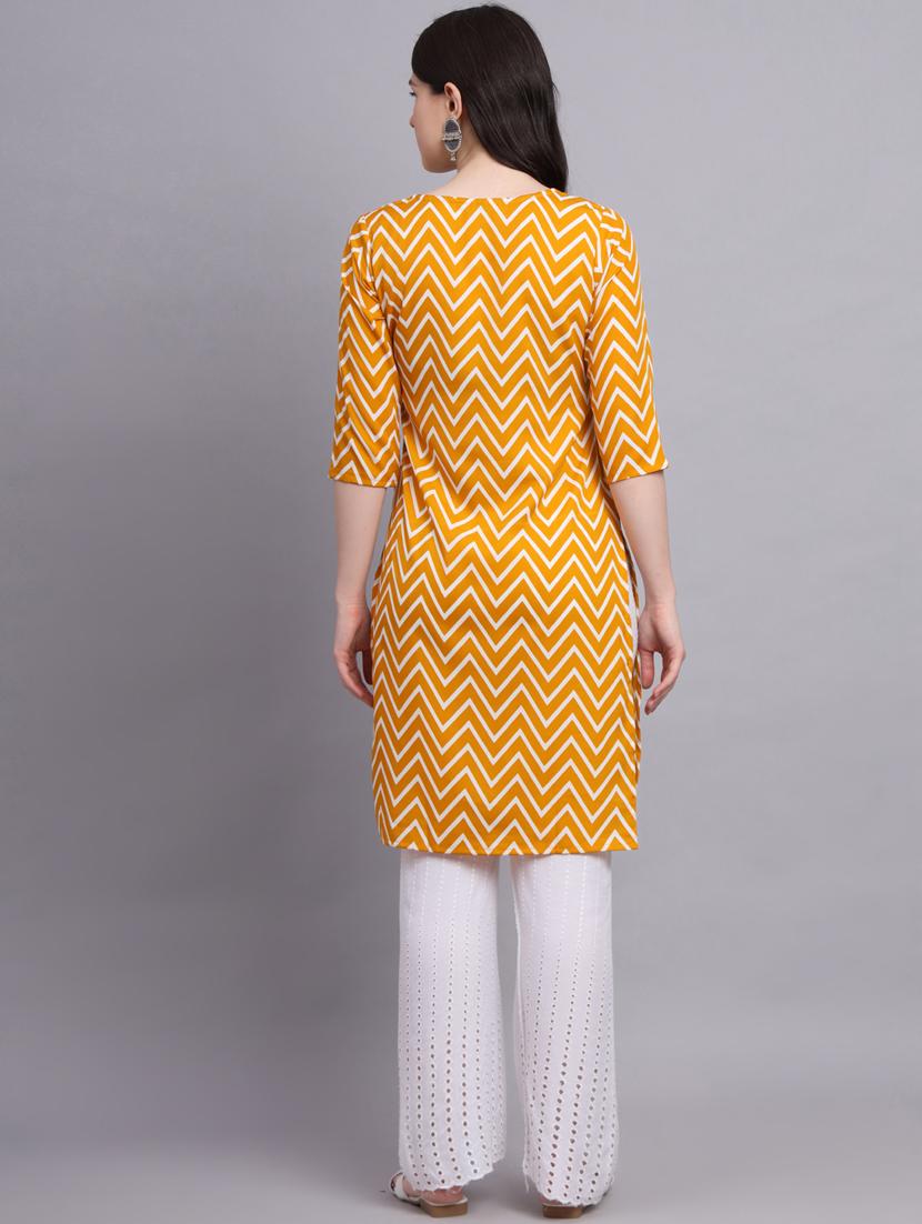 chevron printed straight kurti - 20189272 - Standard Image - 3
