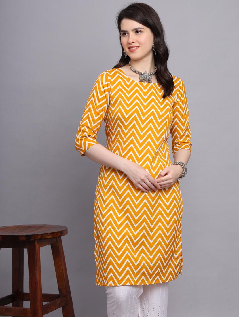 chevron printed straight kurti - 20189272 - Standard Image - 5