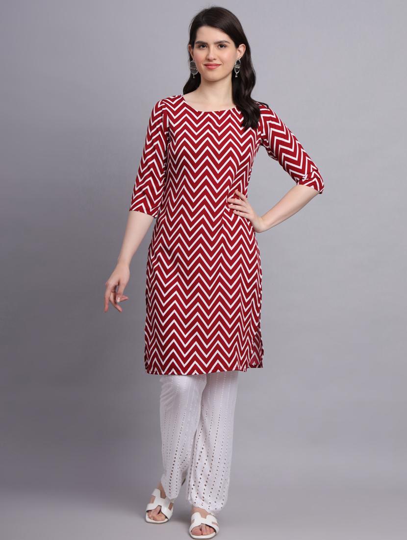 chevron printed straight kurti - 20189273 - Zoom Image - 0