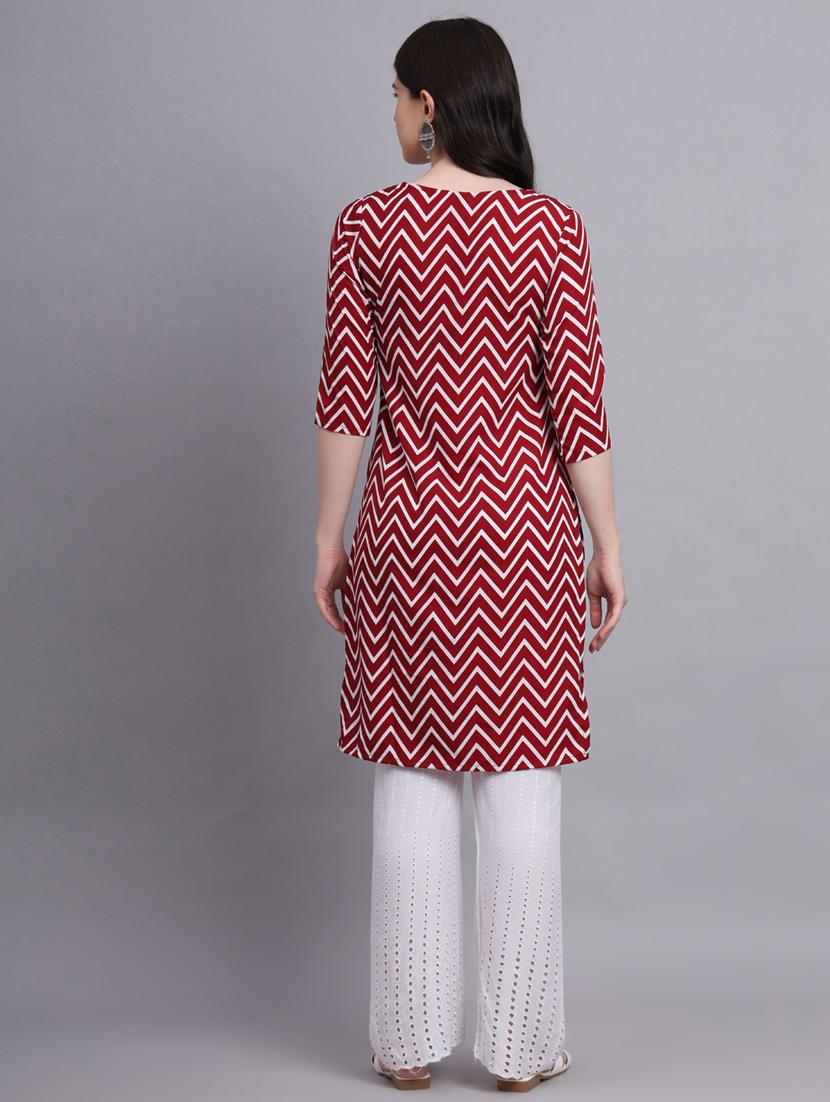 chevron printed straight kurti - 20189273 - Standard Image - 3