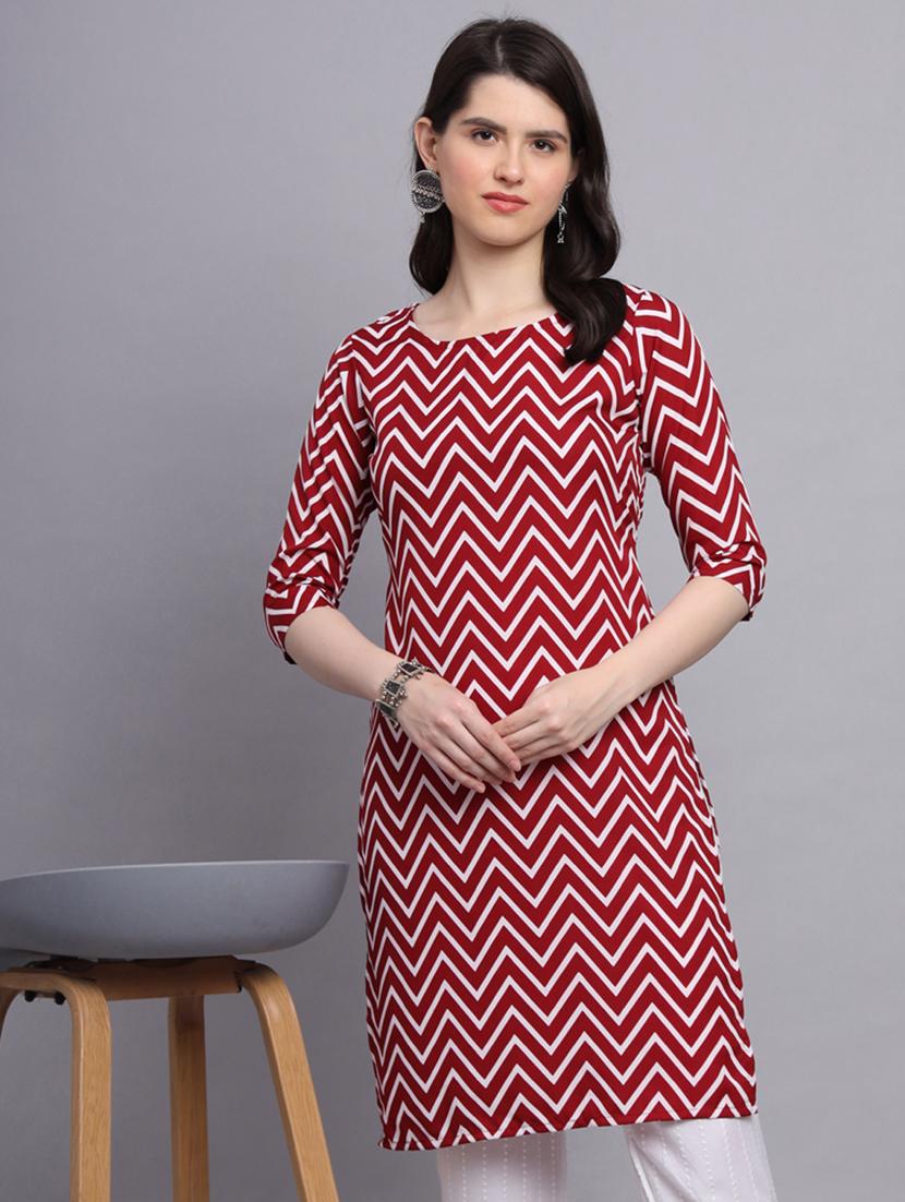 chevron printed straight kurti - 20189273 - Standard Image - 5