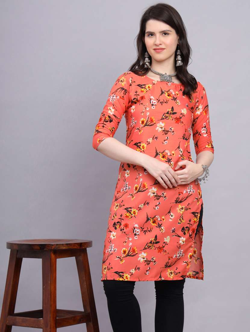 round neck printed straight kurti - 20189277 -  Standard Image - 5