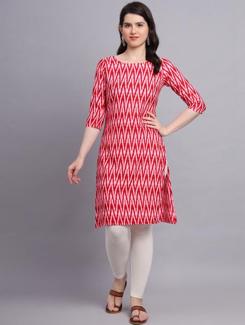 round neck chevron printed straight kurti - 20189283 - Standard Image - 0