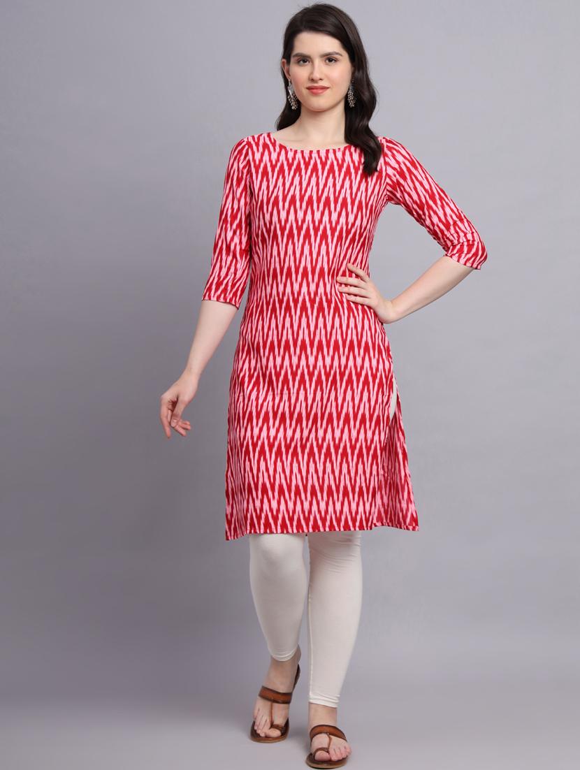round neck chevron printed straight kurti - 20189283 - Zoom Image - 0