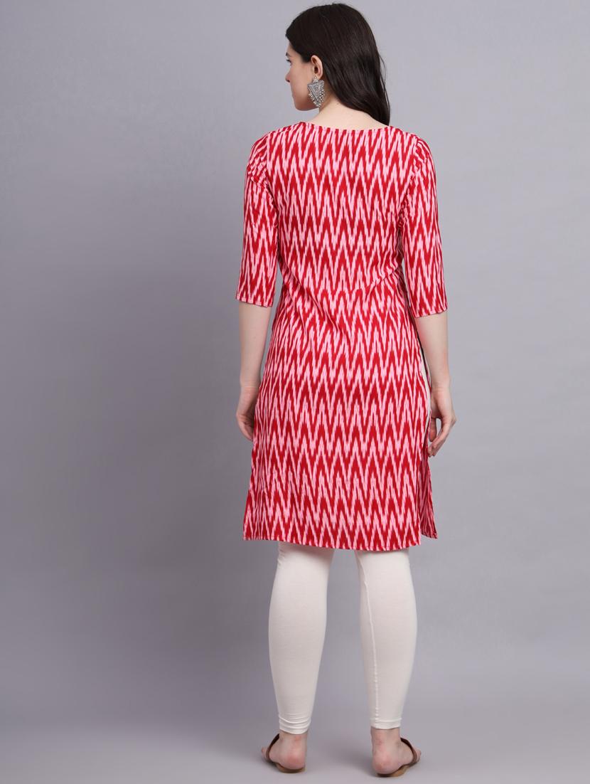 round neck chevron printed straight kurti - 20189283 - Standard Image - 3