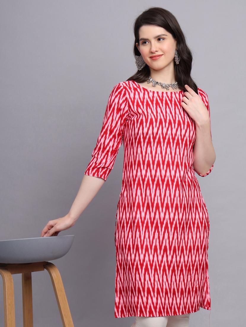 round neck chevron printed straight kurti - 20189283 - Standard Image - 5