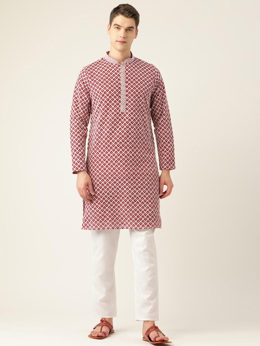 men's embroidered cotton kurta - 20189297 - Zoom Image - 0